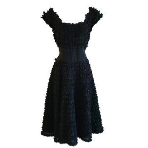 SPORTMAX Black Silk Blend Ruffled Sleeveless Midi Dress 22210191 Women's US 8